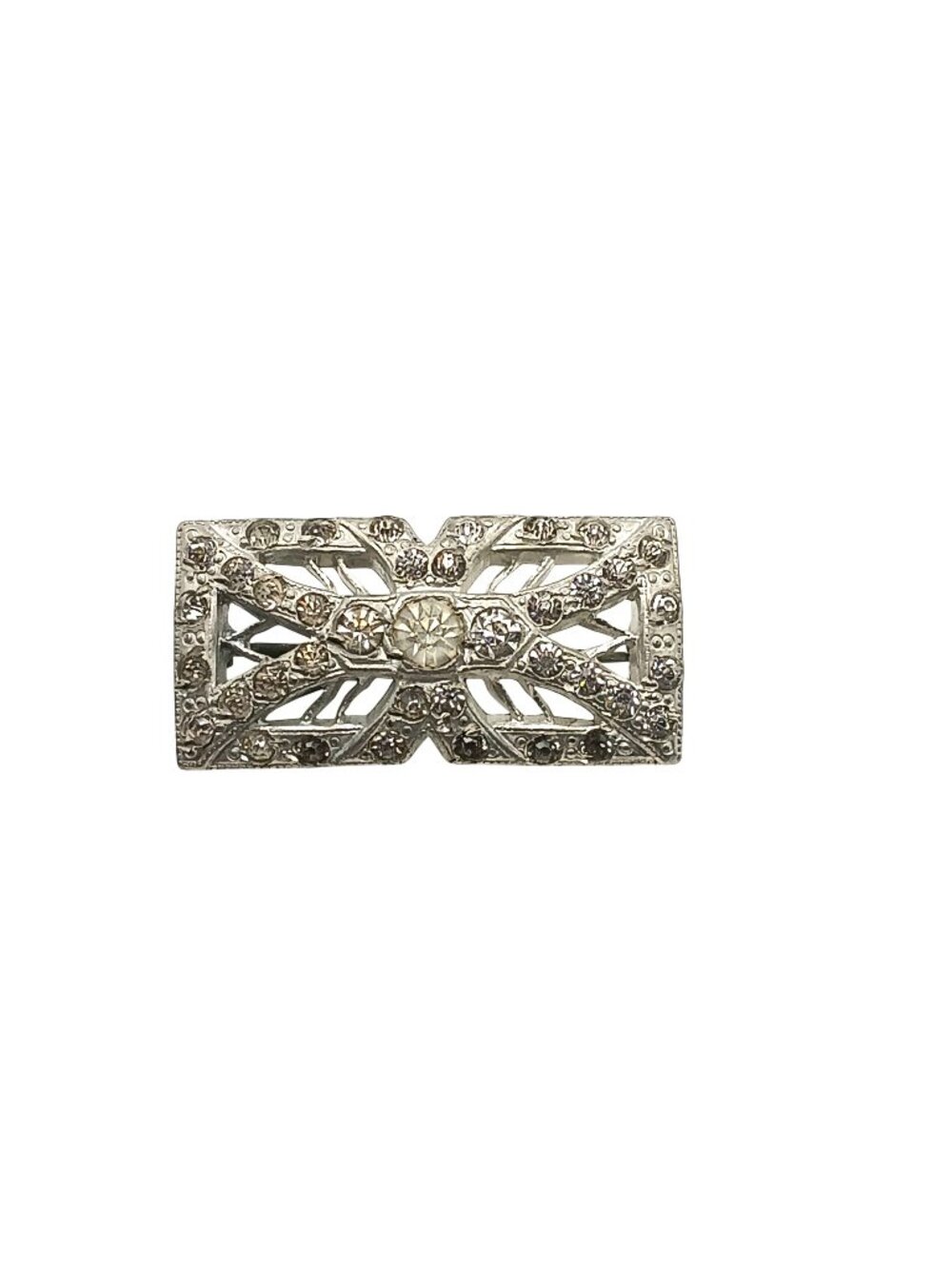 Vintage Rhinestone Pin Brooch With Intricate Art Deco Design Rectangular Shape S